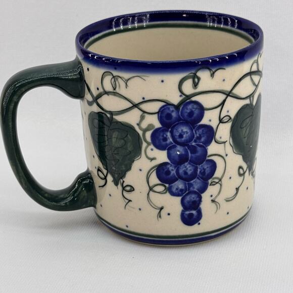 Boleslawiec UNIKAT Grapevine Polish Pottery Mug Cup Grapes Signed set of 2 - Picture 1 of 8